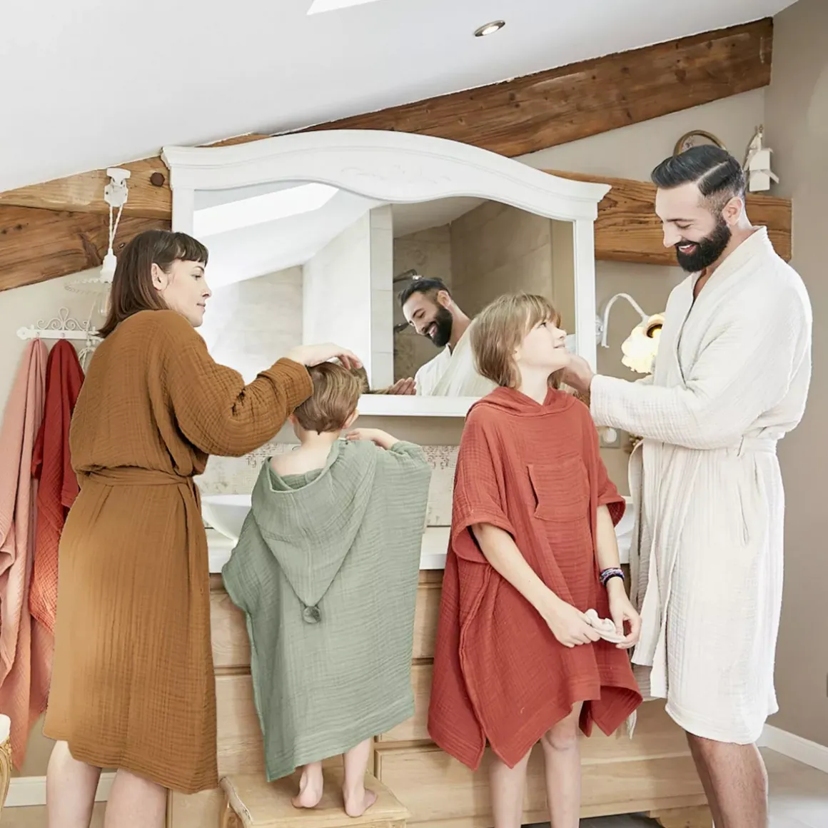 Accappatoio da bagno in garza di cotone S/M Gaïa Camel