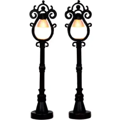 LEMAX Villagio Di Natale Lemax-Accessori Set di 2 lampioni Parisien a pile