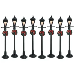LEMAX Villagio Di Natale Lemax-Accessori Set di 8 lampioni luminosi a pile