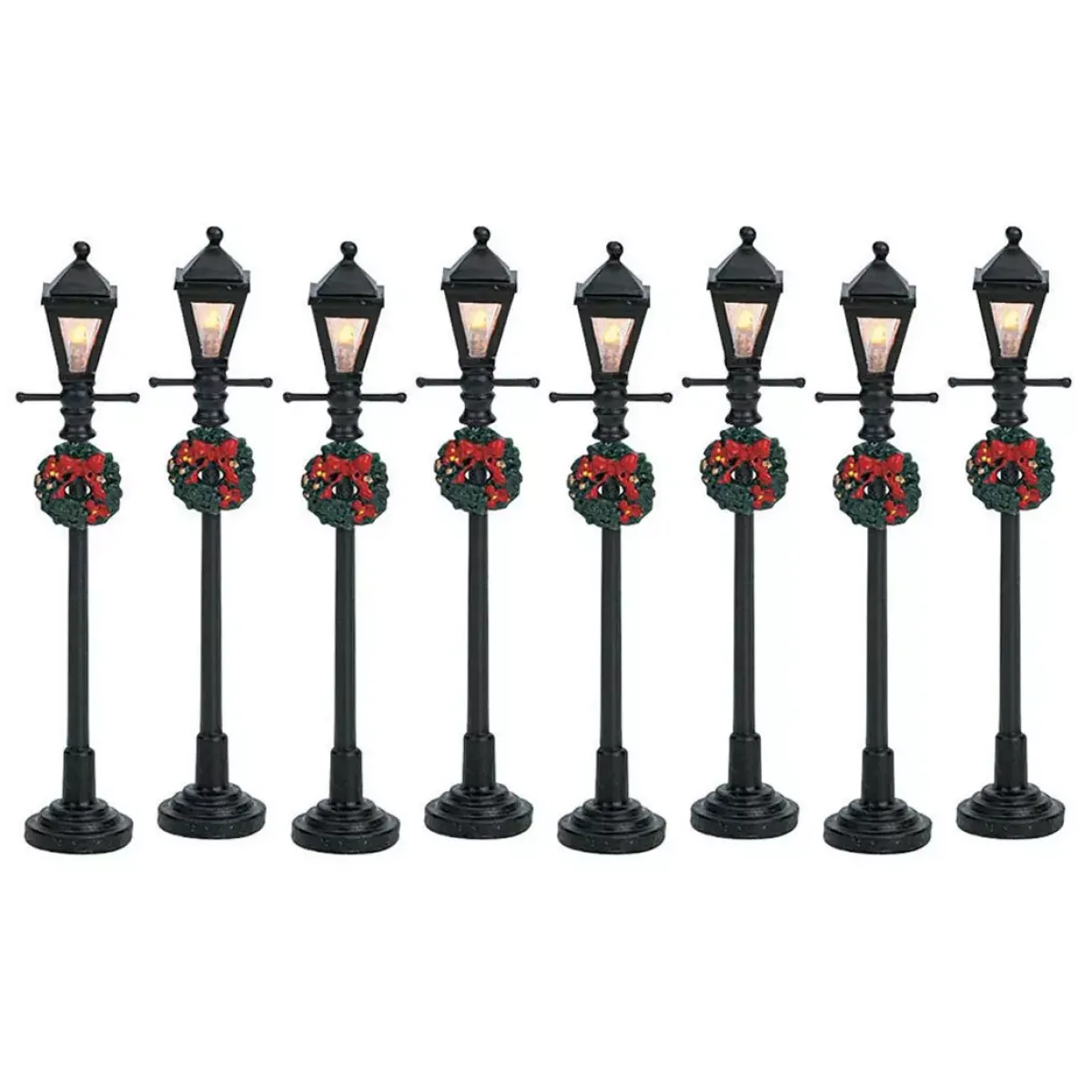 LEMAX Villagio Di Natale Lemax-Accessori Set di 8 lampioni luminosi a pile