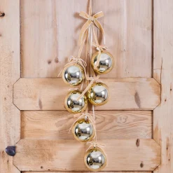 JJA Decorazioni E Oggetti Natalizi-Addobbi natalizi sospesi (H70 cm) Sfere e Fiocco in velluto Dorato