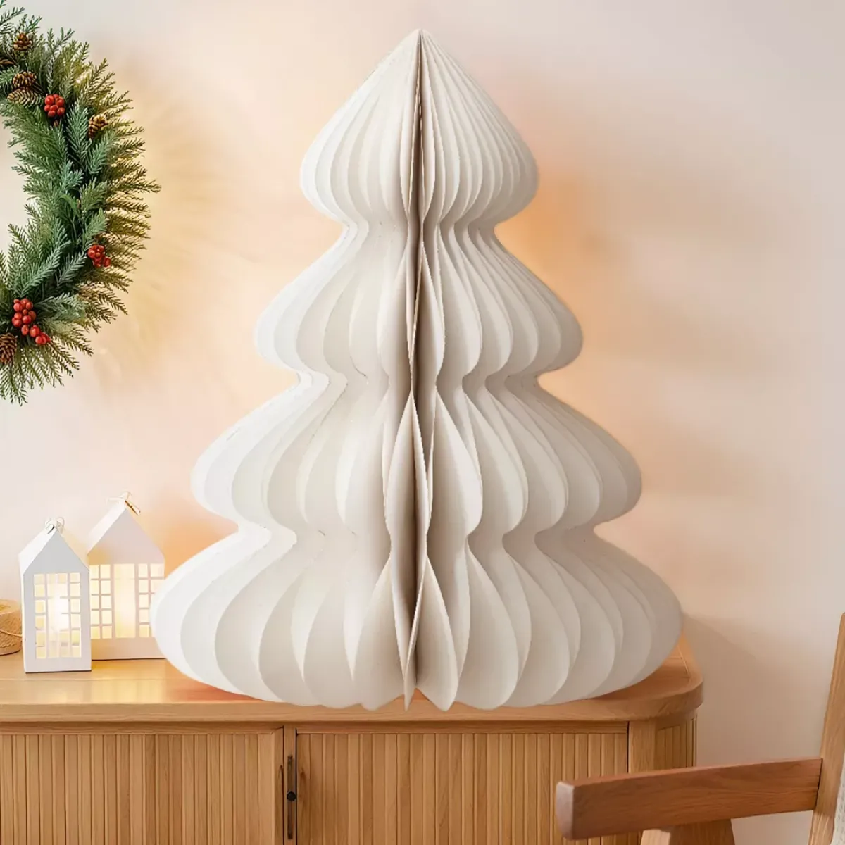 KAEMINGK Decorazioni E Oggetti Natalizi-Albero di carta da posizionare (H90 cm) Chiusura Magnetica Bianca