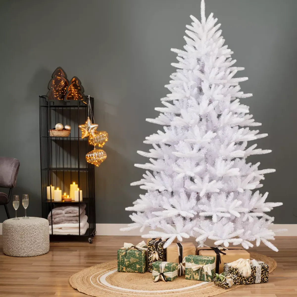 EMINZA Albero Di Natale Artificiale|Alberi Di Natale Grande Dimensione-Albero di Natale artificiale H210 cm Odense Bianco iridescente e glitterato