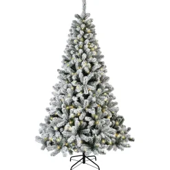 EMINZA Albero Di Natale Artificiale-Albero di Natale artificiale luminoso 200 LED H150 cm King Verde innevato
