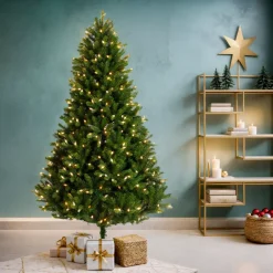EMINZA Albero Di Natale Artificiale|Alberi Di Natale Grande Dimensione-Albero di Natale artificiale luminoso 400 LED H210 cm Barrow Verde abete
