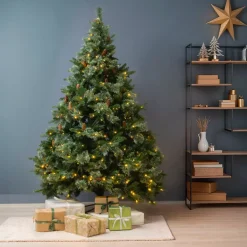 EMINZA Albero Di Natale Artificiale|Alberi Di Natale Grande Dimensione-Albero di Natale artificiale luminoso H210 cm Washington Luxe Verde abete