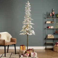 EMINZA Albero Di Natale Artificiale|Alberi Di Natale Grande Dimensione-Albero di Natale artificiale luminoso 200 LED H210 cm Sierra Verde innevato