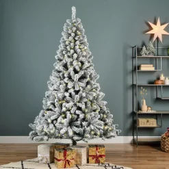 EMINZA Albero Di Natale Artificiale-Albero di Natale artificiale luminoso 260 LED H180 cm King Verde innevato
