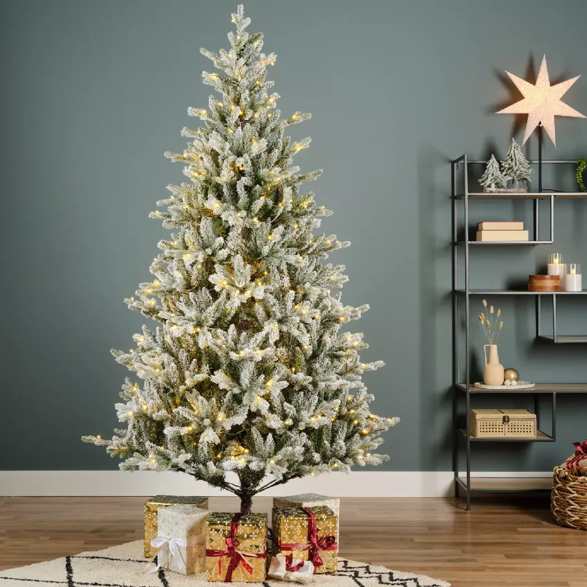 EMINZA Albero Di Natale Artificiale-Albero di Natale artificiale luminoso 320 LED (H180 cm) Allix Verde innevato