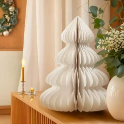 KAEMINGK Decorazioni E Oggetti Natalizi-Albero di Natale in carta da posizionare (H60 cm) Chiusura Magnetica Bianca