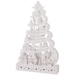KOOPMAN Decorazioni E Oggetti Natalizi|Villaggio Di Natale In Legno-Albero di Natale luminoso in legno 15 LED (H45 cm) Fiaba della Neve