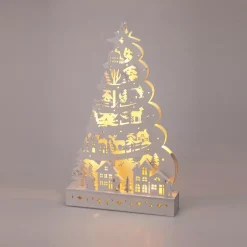KOOPMAN Decorazioni E Oggetti Natalizi|Villaggio Di Natale In Legno-Albero di Natale luminoso in legno 15 LED (H45 cm) Fiaba della Neve