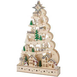 KOOPMAN Decorazioni E Oggetti Natalizi|Villaggio Di Natale In Legno-Albero di Natale luminoso in legno 15 LED (H45 cm) Conte di Neve