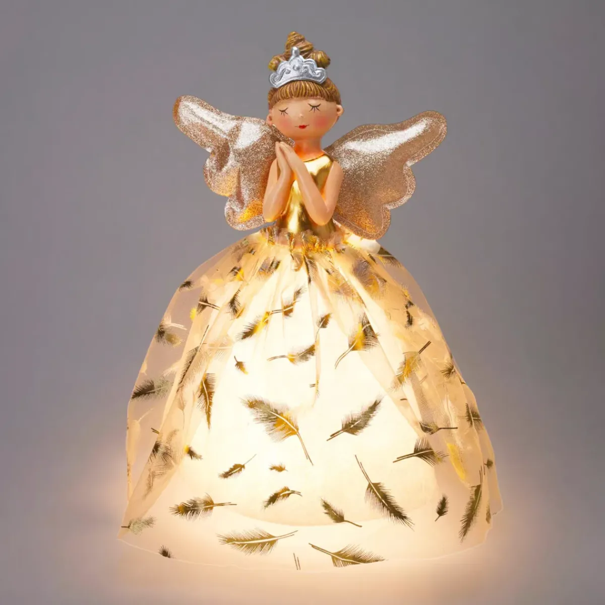 KOOPMAN Oggetti Decorativi E Illuminati|Babbo Natale Animali E Personaggi-Angelo di Natale luminoso a pile (H36 cm) Mendhy piumaggio