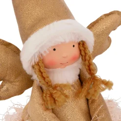 JJA Oggetti Decorativi E Illuminati|Babbo Natale Animali E Personaggi-Angelo di Natale luminoso con pile (H48 cm) Fata chiaro di luna seduta Dorata
