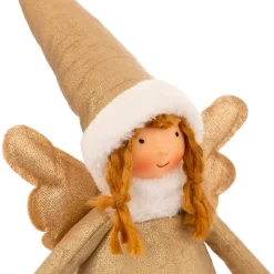 JJA Oggetti Decorativi E Illuminati|Babbo Natale Animali E Personaggi-Angelo di Natale luminoso con pile (H95 cm) Fata luna telescopica Dorata