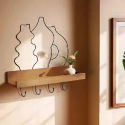 EMINZA Mensole-Appendi chiavi con mensola in legno (42 cm) Design e naturale