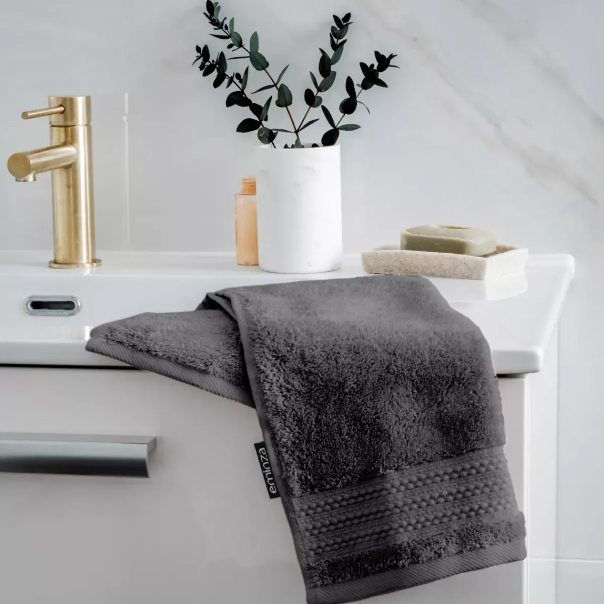 EMINZA Biancheria Bagno|Asciugamani Bagno-Asciugamano bagno cotone bio (30 x 50 cm) Méline Grigio tempesta