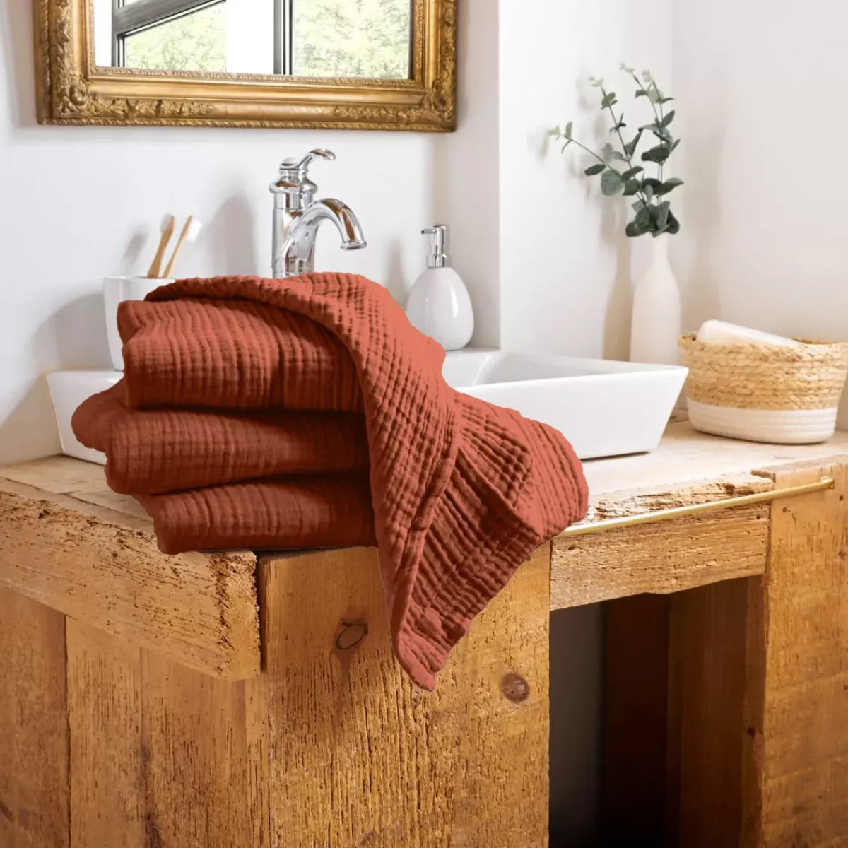 EMINZA Biancheria Bagno|Asciugamani Bagno-Asciugamano da bagno in garza di cotone (30 x 50 cm) Gaia