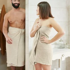 Asciugamano da bagno in garza di cotone (90 x 150 cm) Gaïa Beige pampa