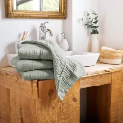 Asciugamano da bagno in garza di cotone (90 x 150 cm) Gaia Verde eucalipto