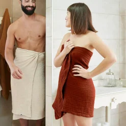 Asciugamano da bagno in garza di cotone (90 x 150 cm) Gaia Terracotta