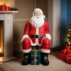 EMINZA Babbo Natale Animali E Personaggi|Personaggi E Oggetti Grande Dimensione-Babbo Natale tradizionale Gigante (H137 cm) Klaus seduto e i regali