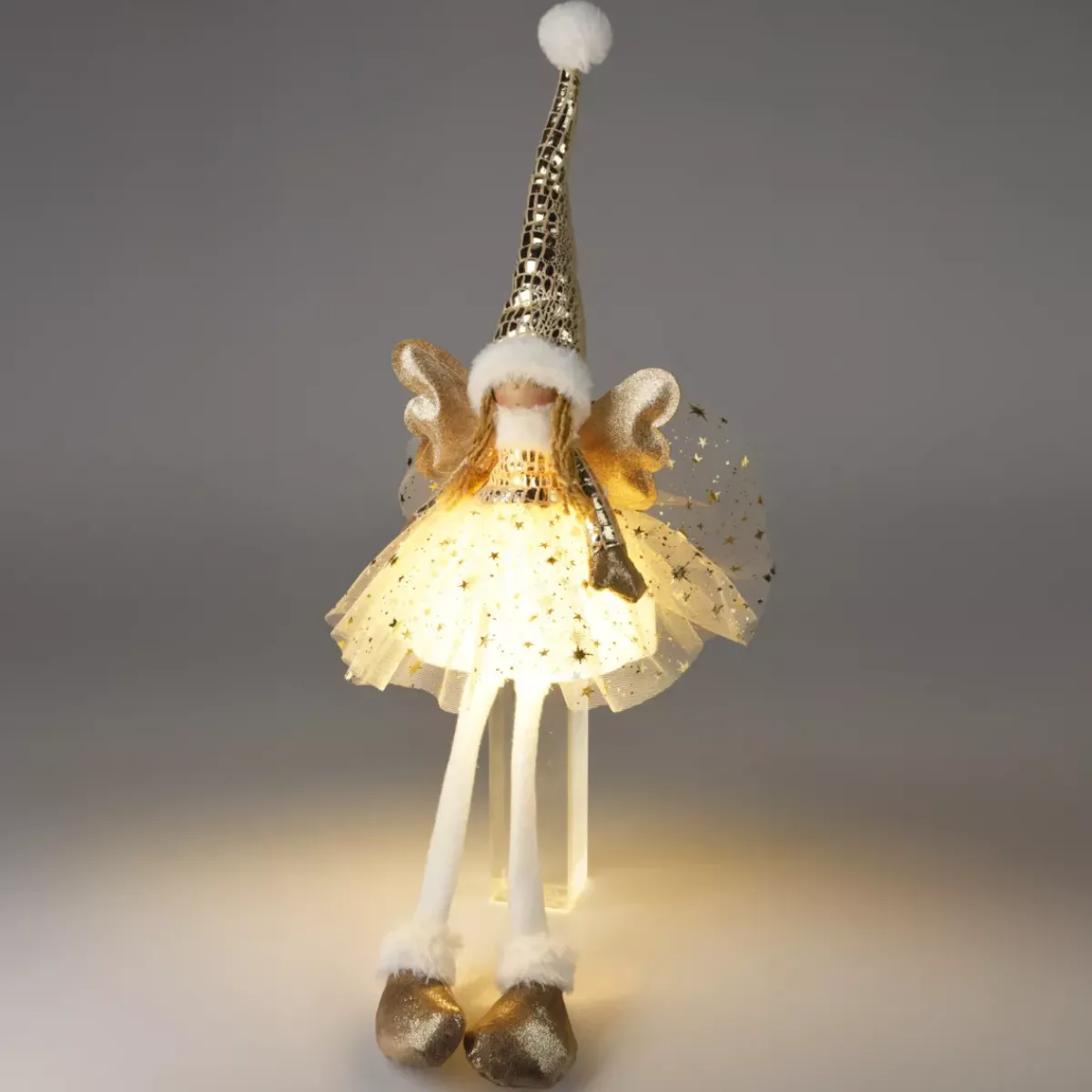 KOOPMAN Oggetti Decorativi E Illuminati-Bambola luminosa seduta a pile (H60 cm) Lina Glitter