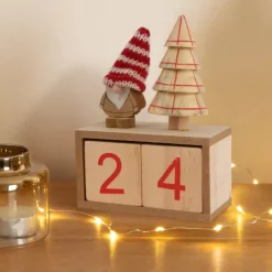 KAEMINGK Decorazioni E Oggetti Natalizi-Calendario dell'Avvento in cubi di legno (H18 cm) Babbo Natale con cappello Rosso