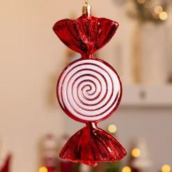 KAEMINGK Addobbi Natalizi-Caramella appesa infrangibile (H18 cm) Elica Rossa glitterato