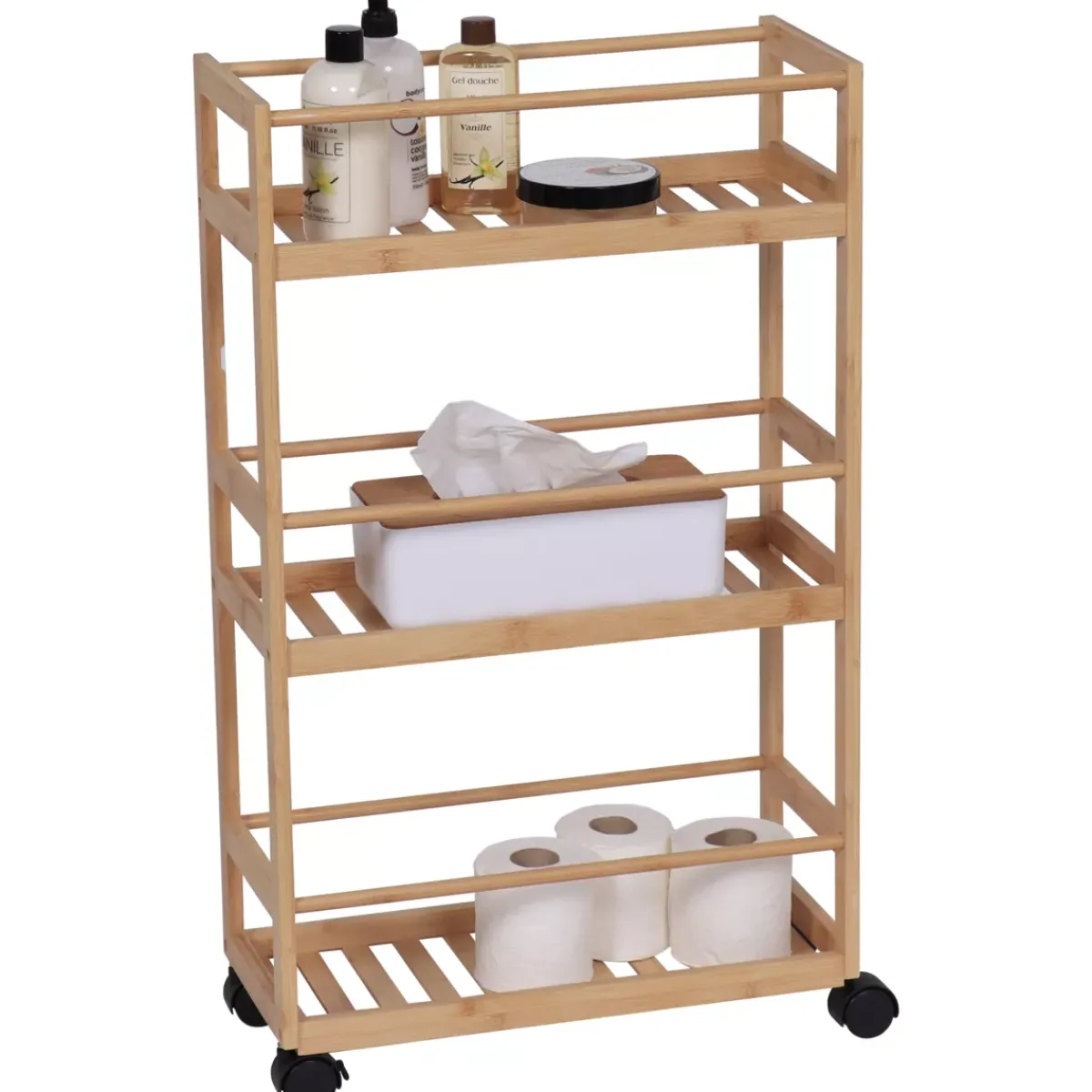TENDANCE Contenitori Bagno|Mobili Bagno-Carrello a rotelle 3 livelli bambù (H75 cm) Armonia