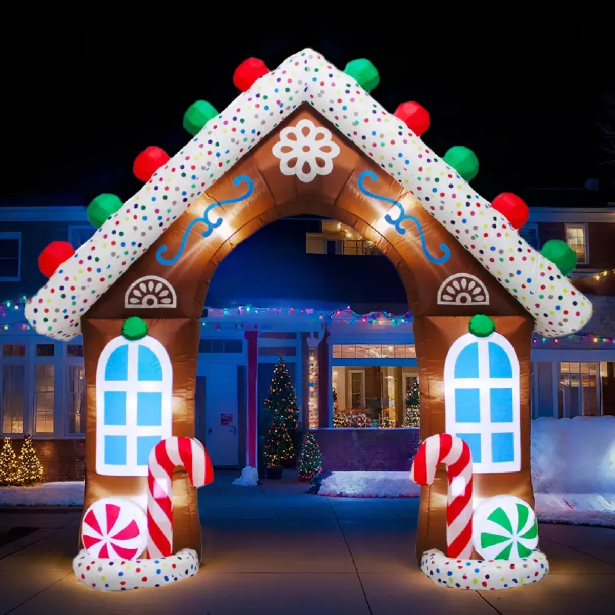 KOOPMAN Oggetti Decorativi E Illuminati|Personaggi E Oggetti Grande Dimensione-Casa di pan di zenzero gonfiabile e luminosa (H270 cm) Il Chalet dei Dolci