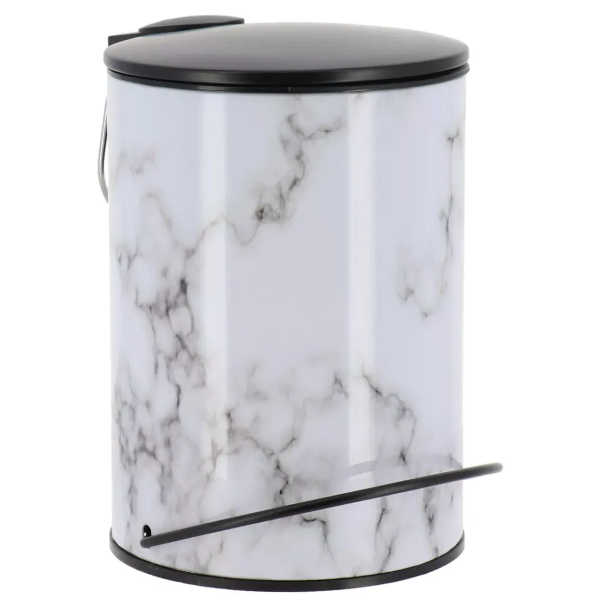 TENDANCE Accessori Bagno-Cestino per il bagno in metallo con chiusura ammortizzata effetto marmo Sema