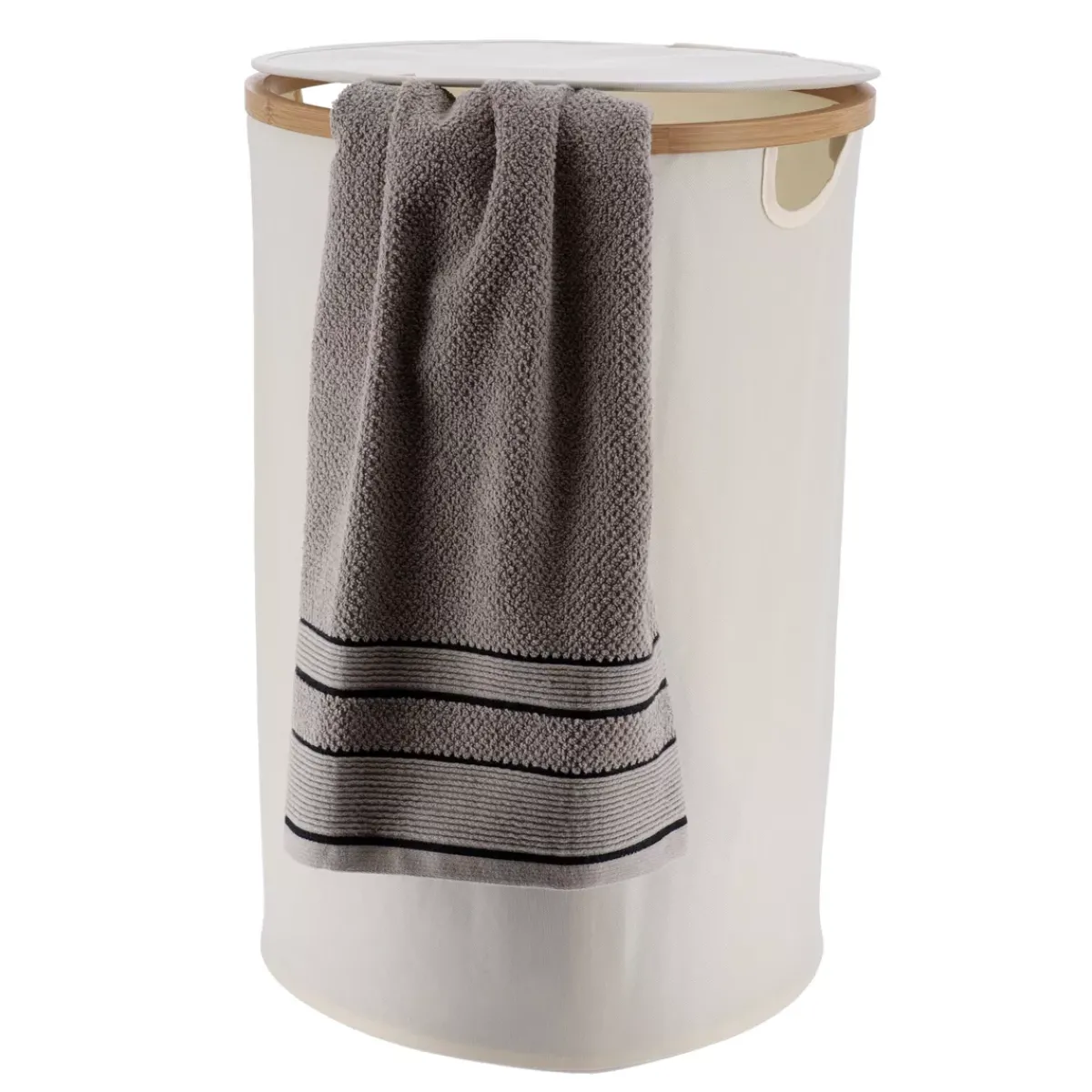 TENDANCE Accessori Bagno-Cesto portabiancheria pieghevole rotondo (H60 cm) Purebamboo Panna