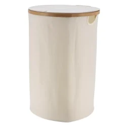 TENDANCE Accessori Bagno-Cesto portabiancheria pieghevole rotondo (H60 cm) Purebamboo Panna