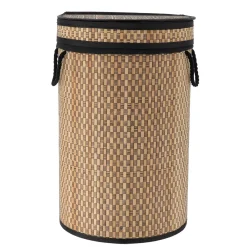 TENDANCE Accessori Bagno-Cesto portabiancheria rotondo e pieghevole (H55 cm) Damier e naturale