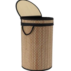 TENDANCE Accessori Bagno-Cesto portabiancheria rotondo e pieghevole (H55 cm) Damier e naturale