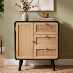EMINZA Credenze E Cassettiere-Comò a cassetti in legno e canna (50 x 60 cm) Osaka