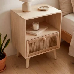 EMINZA Tavolini-Comodino legno e corda di canapa (Alt 55 cm) Manille vano a giorno