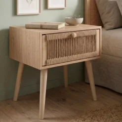 EMINZA Tavolini-Comodino legno e corde di canapa (Alt 58 cm) Manille cassetto