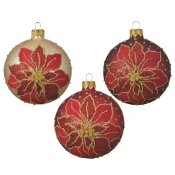 KAEMINGK Palline Di Natale-Confezione di 6 palline di Natale (D80 mm) in vetro Poinsettia