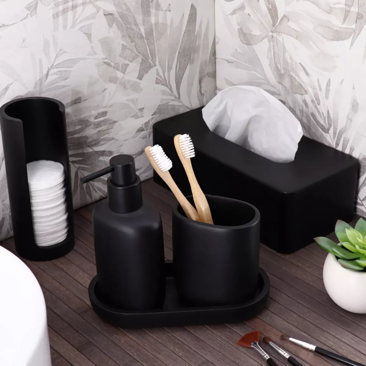 TENDANCE Accessori Bagno-Contenitore porta dischetti di cotone (H17 cm) Japandi
