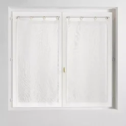Coppia di tende trasparenti tessute con occhielli legno (60 x 160 cm) Minalisa Bianca