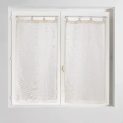 Coppia di tende trasparenti tessute con occhielli legno (60 x 160 cm) Minalisa Bianca