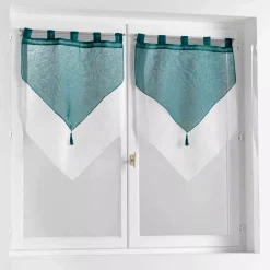 Coppia di tendine (60 x 160 cm) Duetto Blu petrolio e bianco