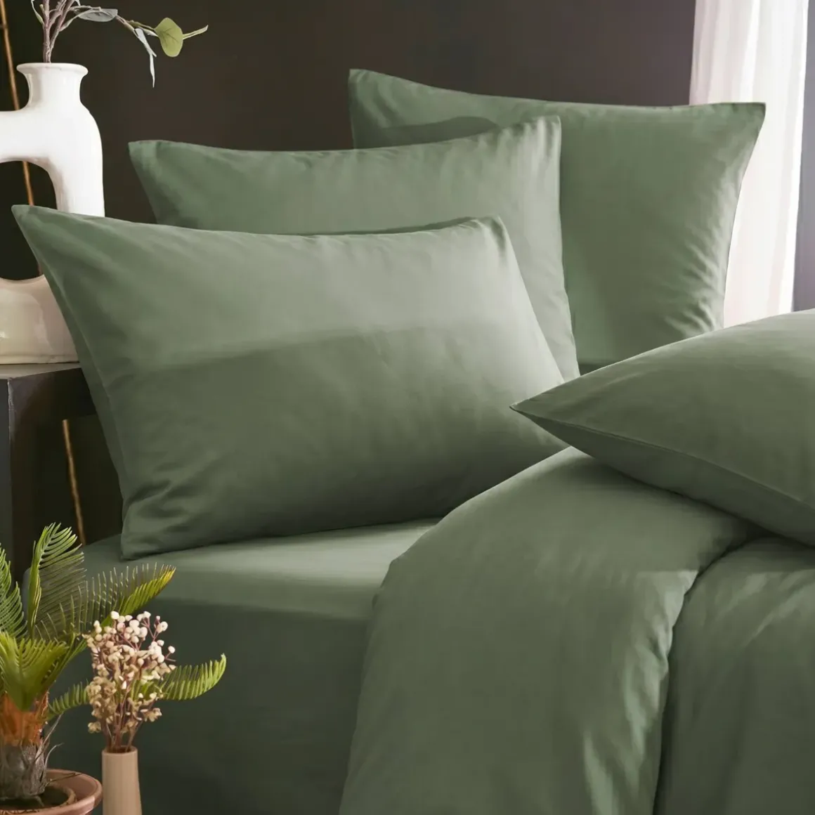 Coprimaterasso in lyocell Tencel™ lavato (140 x 200 cm) Olivia Verde rosmarino