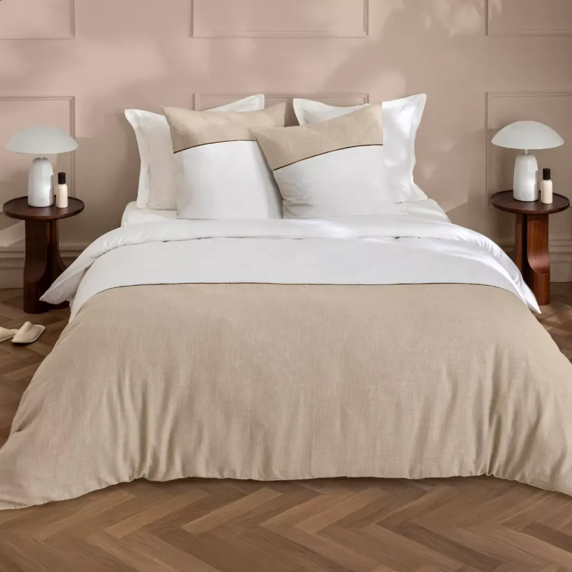 Copripiumino e due federe in cotone (260 x 240 cm) Gabrielle Beige