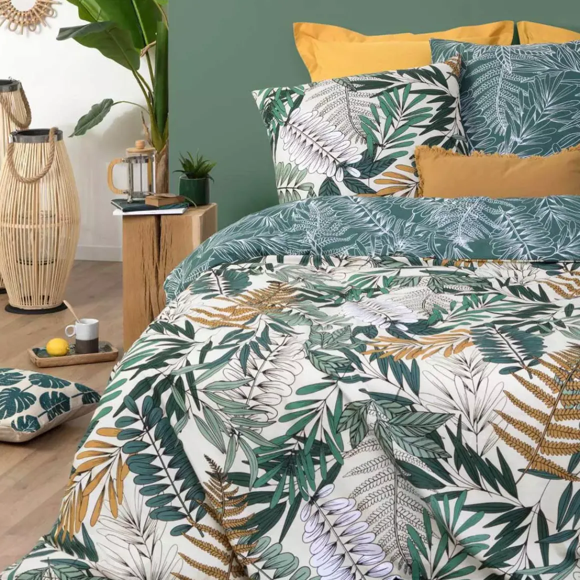 Copripiumino e due federe quadrate cotone (260 cm) Tropik Verde
