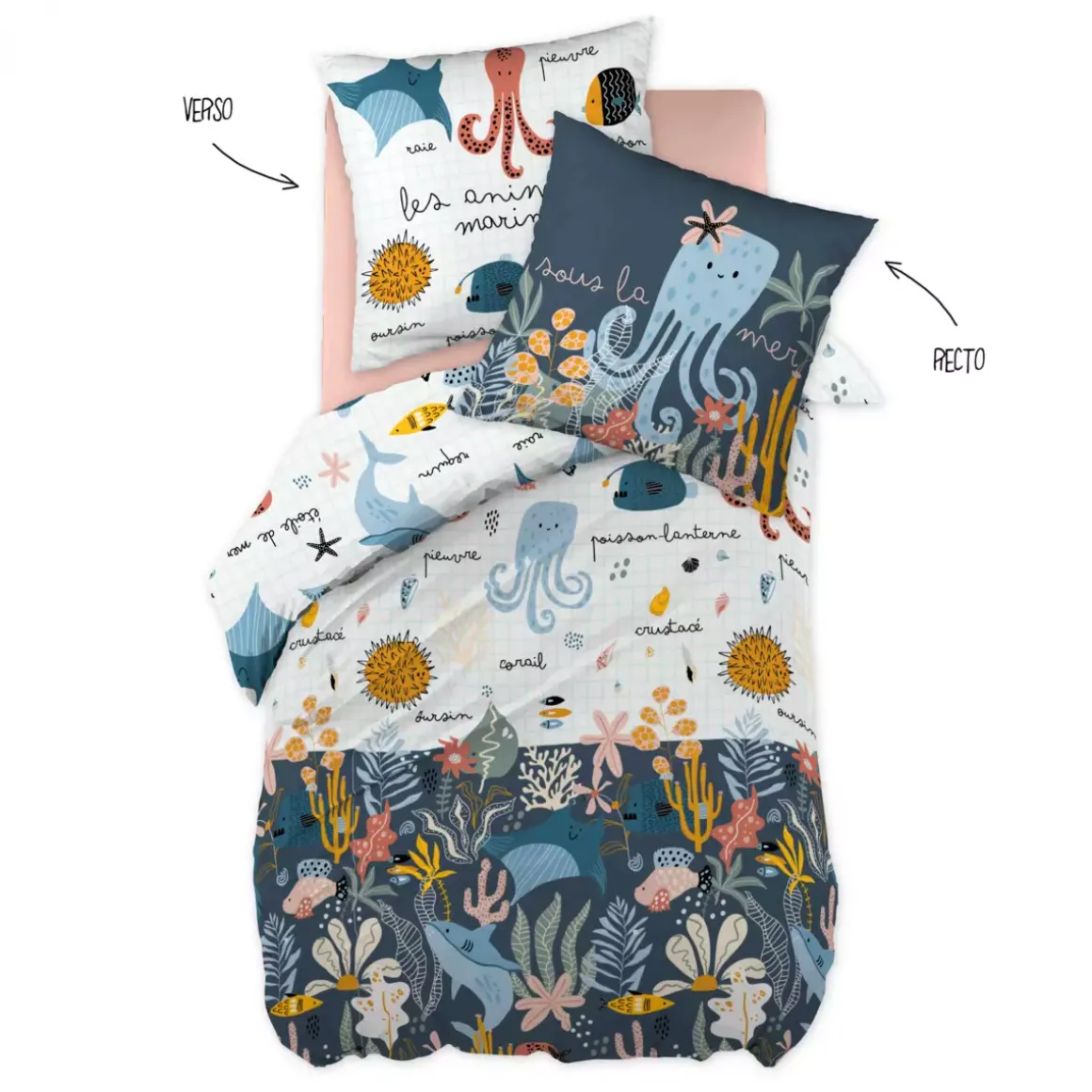 Copripiumino e una federa bambino cotone (140 cm) Octopia Multicolore