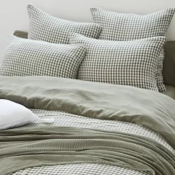 Copripiumino garza di cotone (240 x 220 cm) Gaïa vichy Verde rosmarino